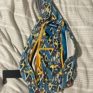 Kavu Geometric Sling Bag with Blue and Yellow Accents
